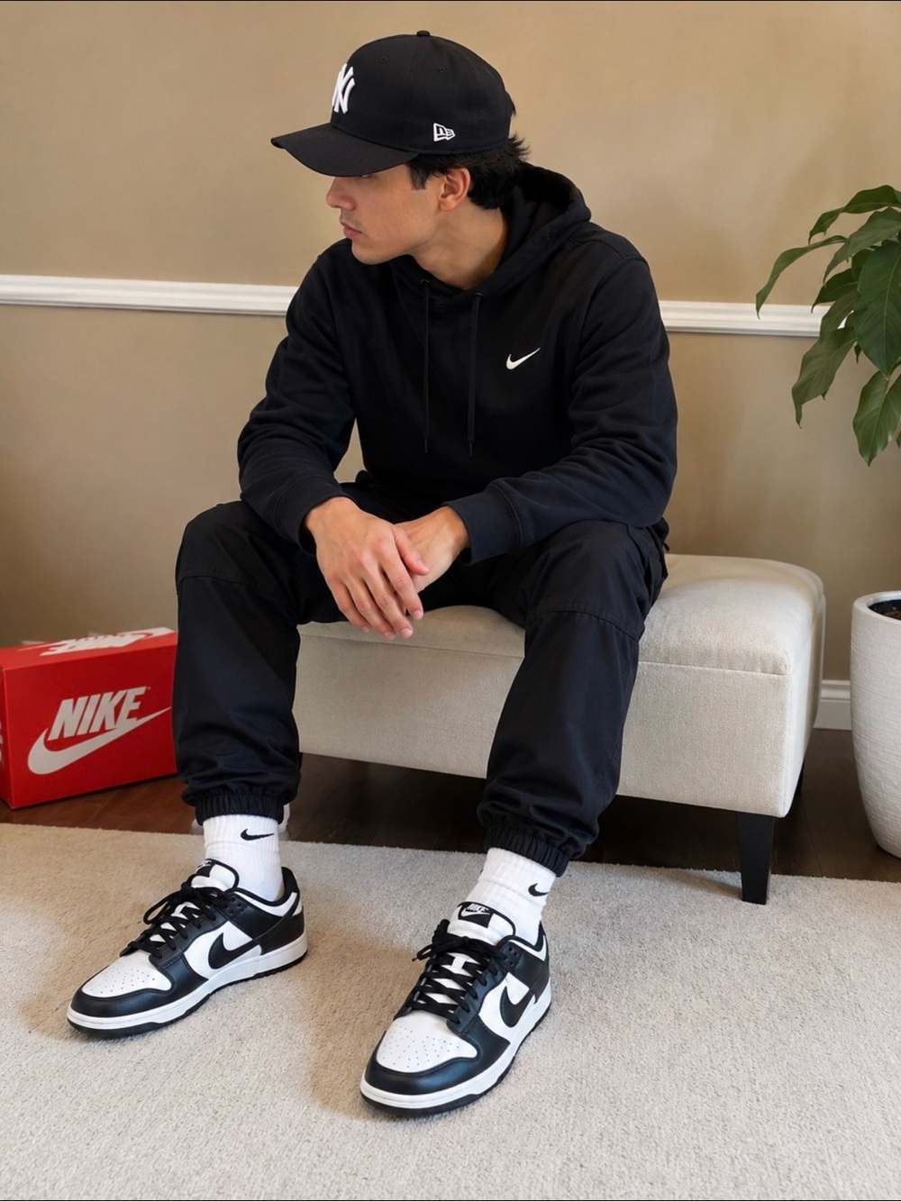 Nike Dunk Low  Retro Black and White Low-Top Sneakers. Size 9.5 Box Without  Lid